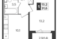 Квартира 1 комната 32 м² Москва, Россия