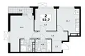 2 room apartment 53 m² Moscow, Russia