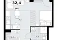 1 room apartment 32 m² Kommunarka, Russia