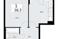 1 room apartment 36 m² Troitsk, Russia