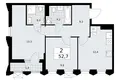 2 room apartment 53 m² Troitsk, Russia