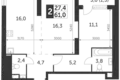 Mieszkanie 2 pokoi 61 m² Konkovo District, Rosja