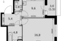 Квартира 1 комната 40 м² Развилка, Россия