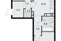 3 room apartment 59 m² Moscow, Russia