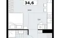 1 room apartment 35 m² Kommunarka, Russia
