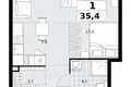 1 room apartment 35 m² Kommunarka, Russia