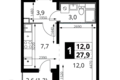 Mieszkanie 1 pokój 28 m² rejon leniński, Rosja