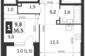 Квартира 1 комната 37 м² Москва, Россия