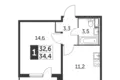 Apartamento 1 habitación 34 m² Leninsky District, Rusia