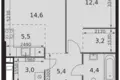 2 room apartment 49 m² Moscow, Russia
