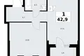 1 room apartment 43 m² Troitsk, Russia