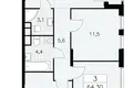 3 room apartment 64 m² South-Western Administrative Okrug, Russia