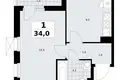 1 room apartment 34 m² Kommunarka, Russia