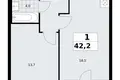 1 room apartment 42 m² Kommunarka, Russia