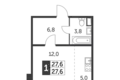 Estudio 1 habitación 27 m² Leninsky District, Rusia