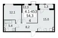 Квартира 2 комнаты 54 м² Юго-Западный административный округ, Россия