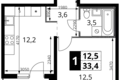 Mieszkanie 1 pokój 33 m² rejon leniński, Rosja