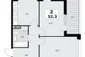 2 room apartment 52 m² Moscow, Russia