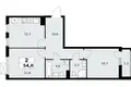 2 room apartment 54 m² poselenie Sosenskoe, Russia