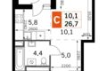 Студия 1 комната 27 м² Москва, Россия