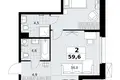 2 room apartment 60 m² Kommunarka, Russia