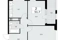 2 room apartment 52 m² Moscow, Russia