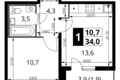 Mieszkanie 1 pokój 34 m² rejon leniński, Rosja