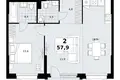 2 room apartment 58 m² Kommunarka, Russia