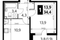 Wohnung 1 Zimmer 34 m² Nekrasovka District, Russland