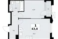 1 room apartment 43 m² Troitsk, Russia