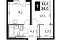 Appartement 1 chambre 34 m² Potapovo, Fédération de Russie