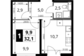 Квартира 1 комната 32 м² Химки, Россия