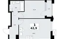 1 room apartment 43 m² Troitsk, Russia
