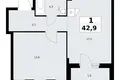 Mieszkanie 1 pokój 43 m² Troick, Rosja