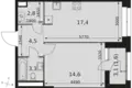 Квартира 1 комната 44 м² Москва, Россия