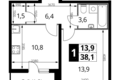 Квартира 1 комната 38 м² район Некрасовка, Россия