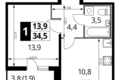 Mieszkanie 1 pokój 34 m² Nekrasovka District, Rosja