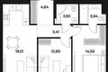 2 bedroom apartment 60 m² Moscow, Russia
