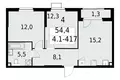 Wohnung 2 Zimmer 54 m² Südwestlicher Verwaltungsbezirk, Russland