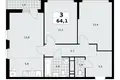 3 room apartment 64 m² Moscow, Russia