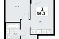 Квартира 1 комната 36 м² район Троицк, Россия