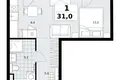 Appartement 1 chambre 31 m² Kommunarka, Russie