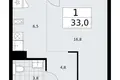 Квартира 1 комната 33 м² район Троицк, Россия