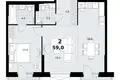 2 room apartment 59 m² Kommunarka, Russia