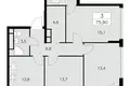 Wohnung 3 Zimmer 76 m² Südwestlicher Verwaltungsbezirk, Russland