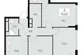 3 room apartment 76 m² South-Western Administrative Okrug, Russia