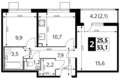 Apartamento 2 habitaciones 53 m² Nekrasovka District, Rusia