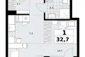 1 room apartment 33 m² Kommunarka, Russia