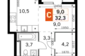 Студия 1 комната 32 м² Москва, Россия