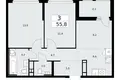 3 room apartment 56 m² Moscow, Russia